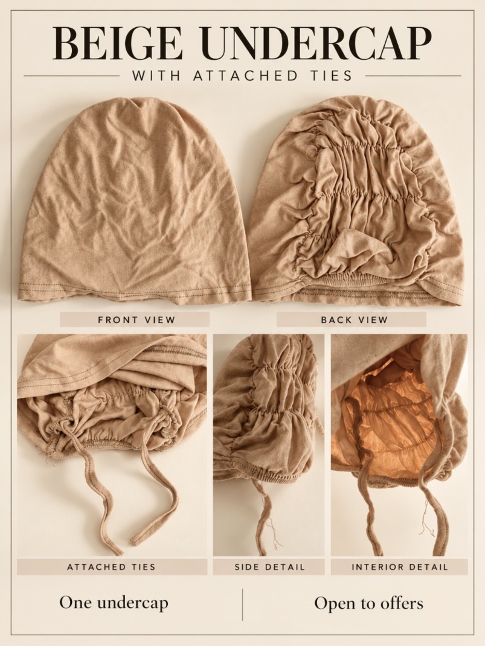 Beige Hijab Undercap with Ties